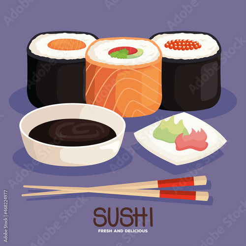 sushi with sauces