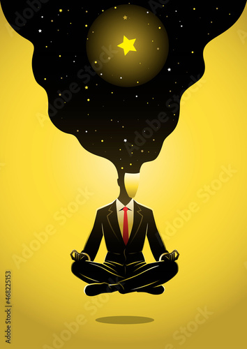 Businessman sit with crossed legs and meditate