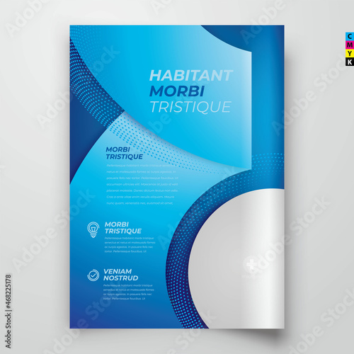Flyer Cover design template circles theme blue color background, block for image, cmyk profile