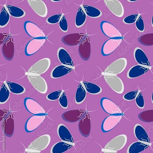 Seamless pattern - stylized moths - graphics. Summer, insects, unbearable ease of life. Wallpapers, textiles, packaging