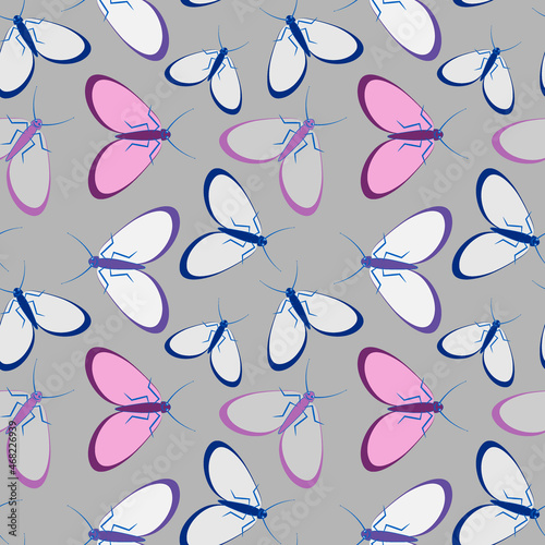 Seamless pattern - stylized moths - graphics. Summer, insects, unbearable ease of life. Wallpapers, textiles, packaging
