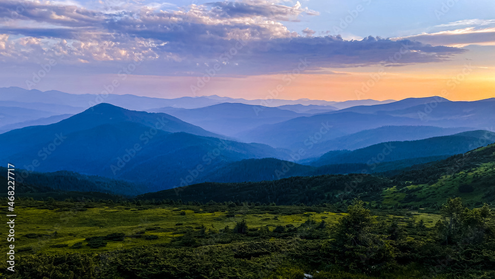 Nature Landscape - Carpathian Mountains rage. Tourist places of Ukraine. Clear summer day. Concepts of tourism, environment.