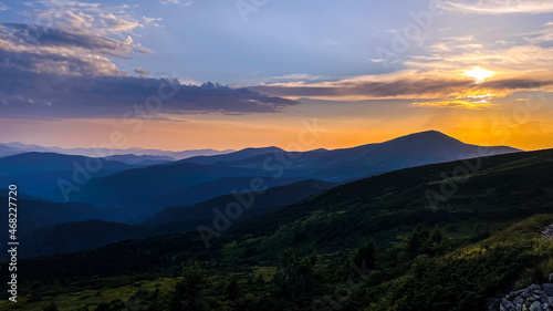 Nature Landscape - Carpathian Mountains rage. Tourist places of Ukraine. Clear summer day. Concepts of tourism, environment. © creative_content