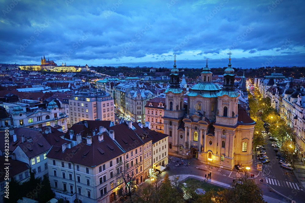 Prague viewed from above. Prague's rooftops.PRAGUE, CZECH REPUBLIC, OCTOBER, 2021