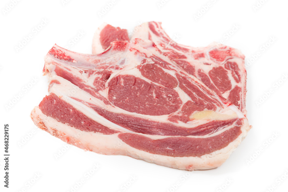 One piece of a meat steack in a white background