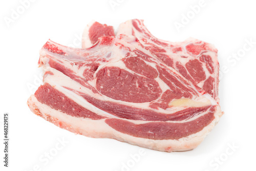One piece of a meat steack in a white background