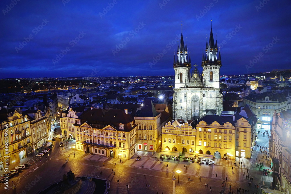 Naklejka premium Church of Our Lady before Týn in the Old Town Square. PRAGUE, CZECH REPUBLIC, OCTOBER, 2021