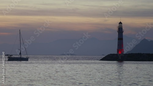Wallpaper Mural Seascape at sunset. Lighthouse on the coast. Seaside town of Turgutreis and spectacular sunsets	
 Torontodigital.ca