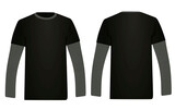 Long sleeve black t shirt, grey sleeve. vector illustration
