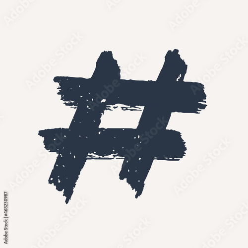 Hashtag, vector ink painted tag icon on white background. Hand Drawn vector illustration.