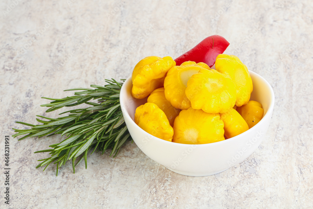 Pickled yellow patisson natural snack Pickled yellow patisson natural snack