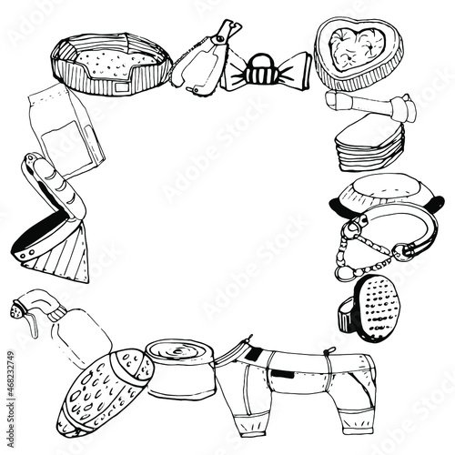 vector black and white dog care frame for your photo or text decoration