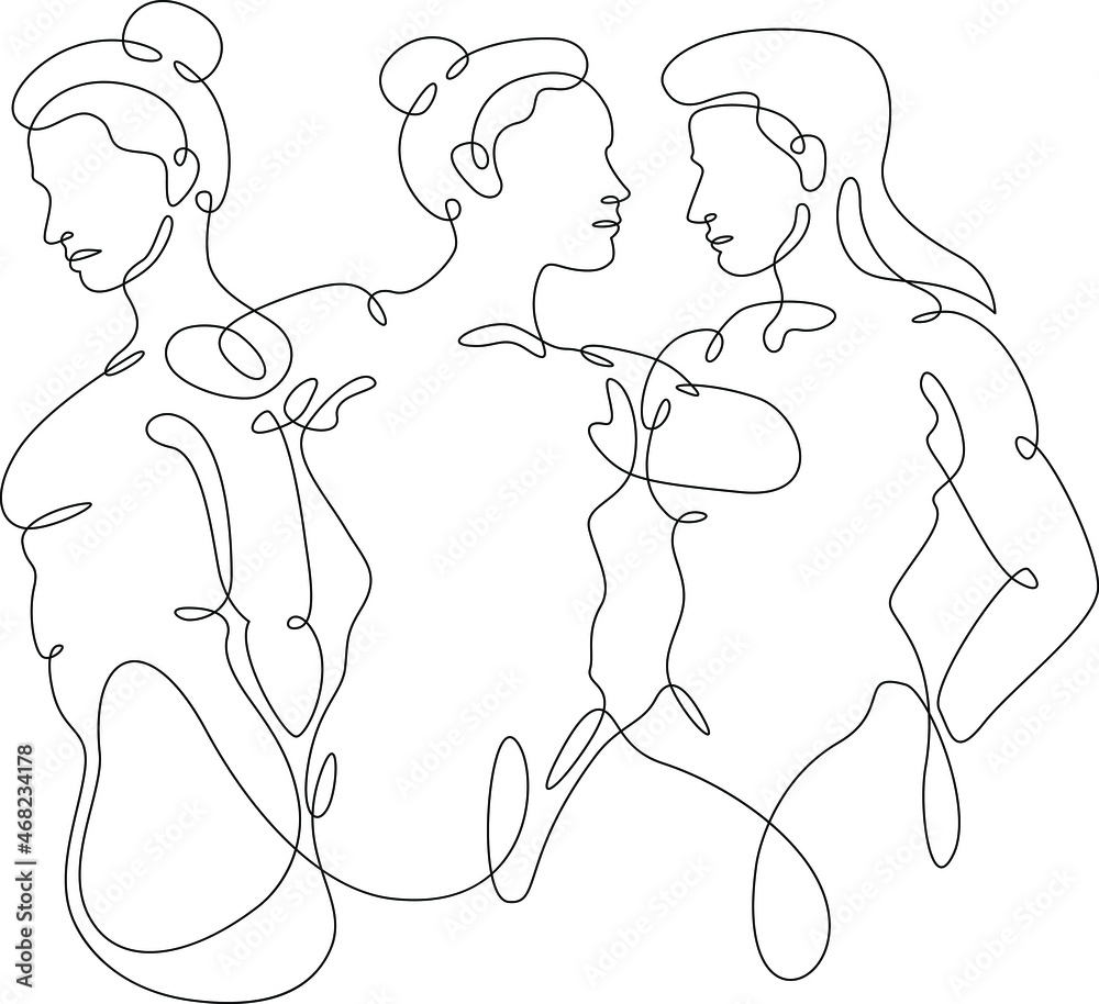 Group of female portraits. Abstract composition of female bodies. Woman portrait.One continuous line .One continuous drawing line logo isolated minimal illustration.