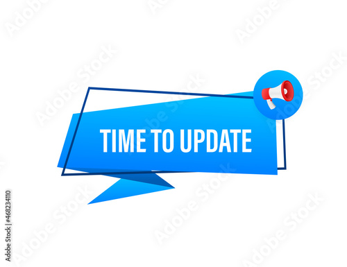 Hand Holding Megaphone with Time to update. Megaphone banner. Web design