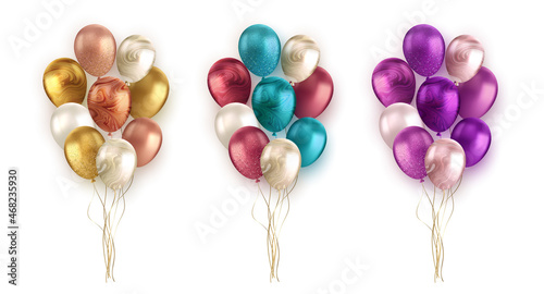 Vector set of realistic gold red black balloon isolated on white background