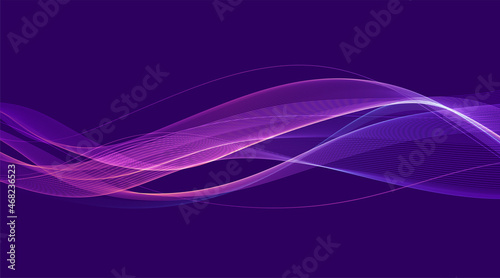 Abstract Waves. Shiny blue moving lines design element on dark background for greeting card and disqount voucher.
