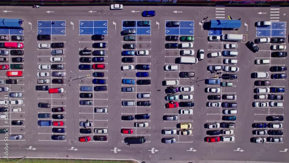 Parking near the store view from the drone Parking near the store view from the drone
