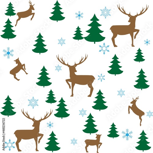 Colorful deer and trees chaotic on white pattern © ya_nataliia
