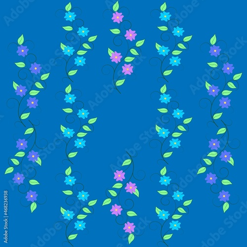 Vertical flower twigs on a blue background