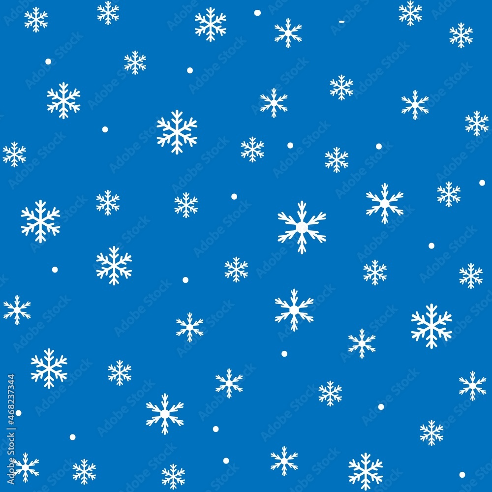 Chaotic white snowflake pattern on blue background Chaotic white snowflake pattern on blue background