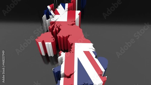 zoom out on united kingdom map on black background animation