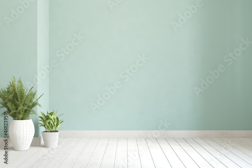 Blue empty room. Scandinavian interior design. 3D illustration