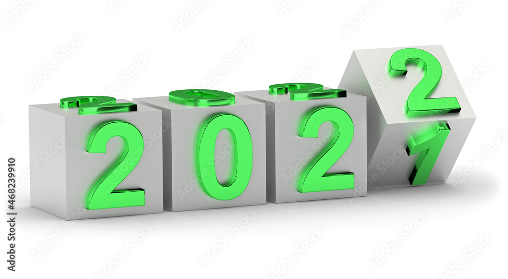 New year holiday concept. Cubes with number 2022 replace 2021 New year holiday concept. Cubes with number 2022 replace 2021