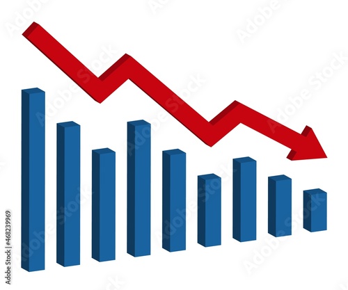 Graph with decrease report. Diagram with recession and bankruptcy progress. Business and finance vector