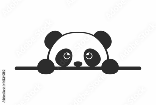 Little Panda. Cartoon Panda. Cute Panda Face. Baby Shower. Paws up over wall.