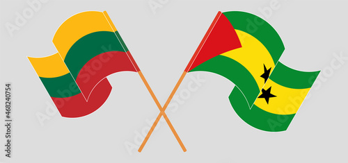 Crossed and waving flags of Lithuania and Sao Tome and Principe