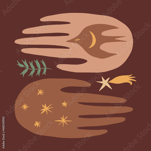 Magical boho hand art mystical Reiki meditation witchcraft sacred mystical symbol vector illustration