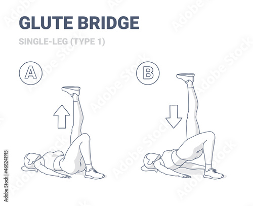 Single Leg Glute Bridge Home Workout Exercise Guidance. Fitness Woman Doing Aerobics