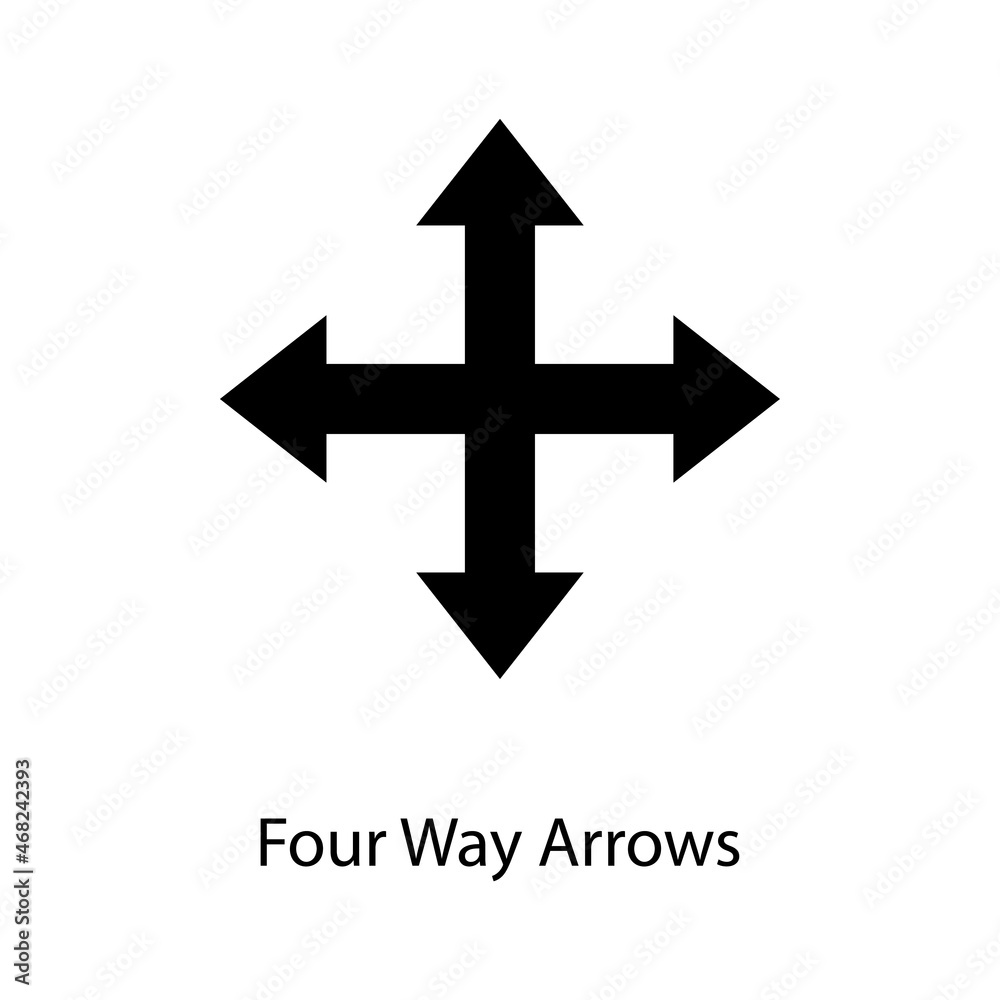 Four Way Arrows Trendy solid icon isolated on white and blank background for your design Four Way Arrows Trendy solid icon isolated on white and blank background for your design