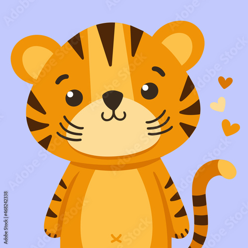 Fototapeta Naklejka Na Ścianę i Meble -  Cute vector tiger. Perfect for wallpaper, cards, stickers, poster, print, packaging, invitations, Baby shower, patterns, travel, logos etc