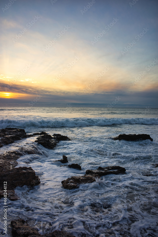 Sunrise with the rough sea on the Costa Azahar