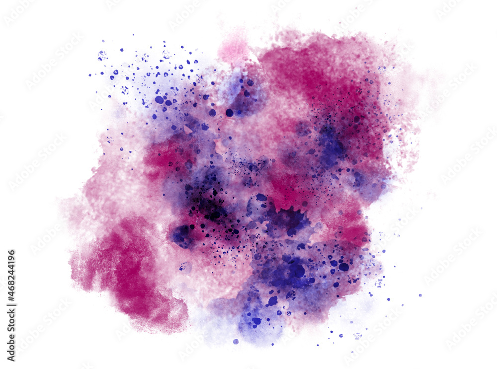 Purple and blue watercolor stains and splashes on a white background. Air watercolor background.