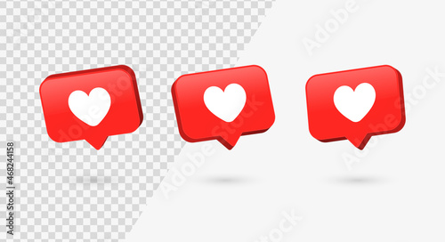 3d like love icon in modern glossy speech bubble for social media notifications icons - heart bubbles social network reactions