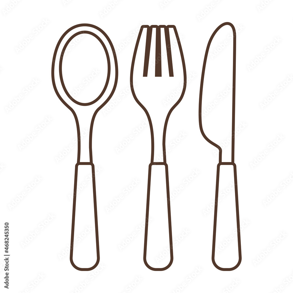 Illustration of cutlery set knife, spoon, fork. Stylized kitchen and restaurant utensil. Illustration of cutlery set knife, spoon, fork. Stylized kitchen and restaurant utensil.