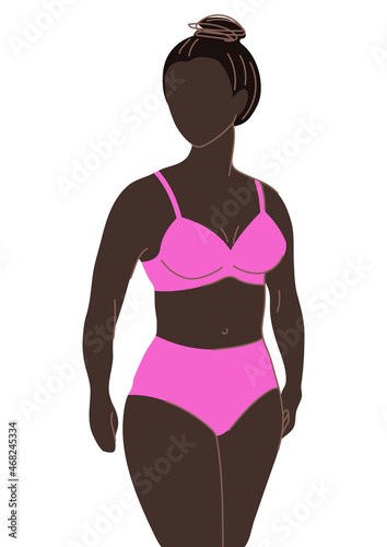 Illustration of pretty woman in bikini. Bra and panties set. Abstract figure.
