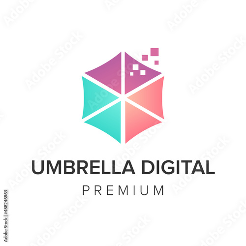 umbrella digital logo icon vector template