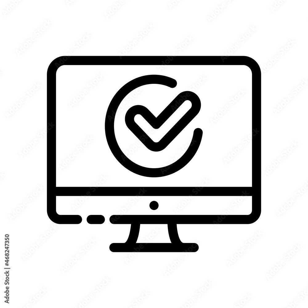 Computer with approved checkmark color line icon. Successful registration Computer with approved checkmark color line icon. Successful registration