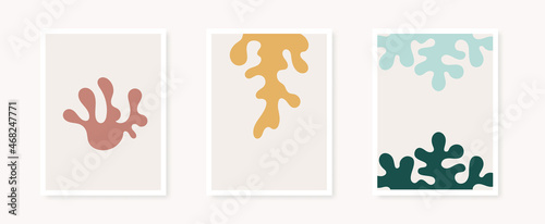 Abstract organic shapes poster collection. Matisse style inspiration. Minimalist wall decoration, print or postcard. Vector illustration, flat design