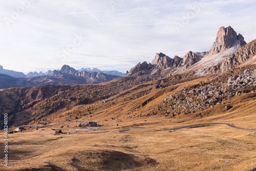 Scenic mountain landscape seen at Passo Giau near Cortina d'Ampezzo in the italian Dolomites