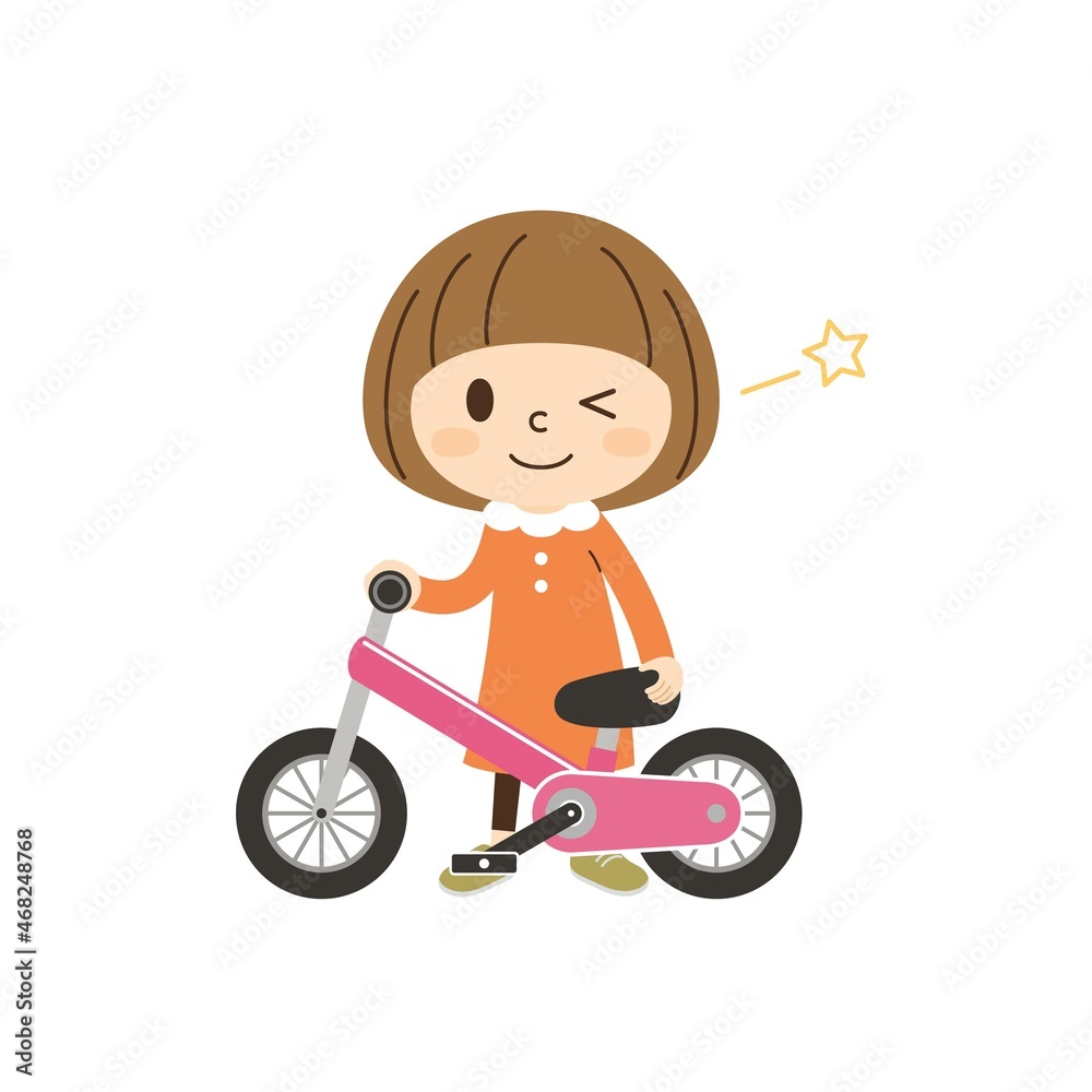 自転車と一緒に立つ女の子 自転車と一緒に立つ女の子