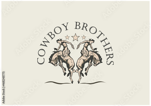cowboy brothers logo design premium vector