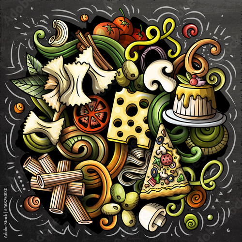 Cartoon vector doodles Italian Food funny illustration