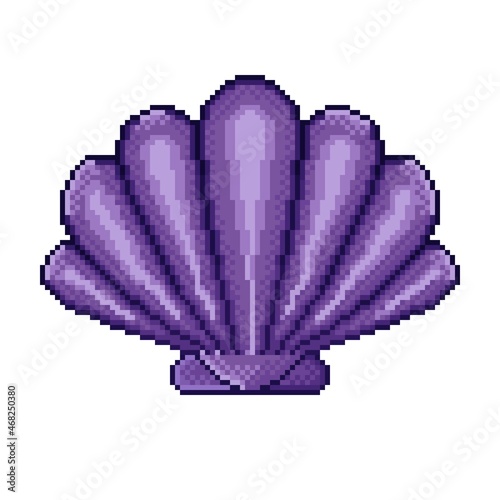 Shell icon pixel art. Clam pixel art. Vector illustration.