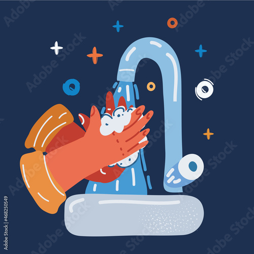 Foto Vector illustration of person washing his or her hands over dark backround