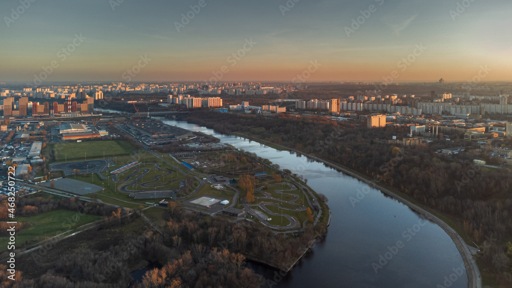 Autumn sunset airscape at Kolomenskoe park