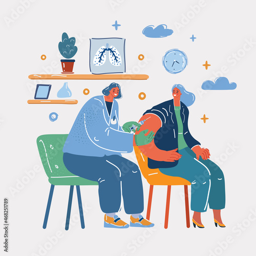 Vector illustration of Doctor woman doctor is vaccinating pacient. Medicine, healthcare concept.